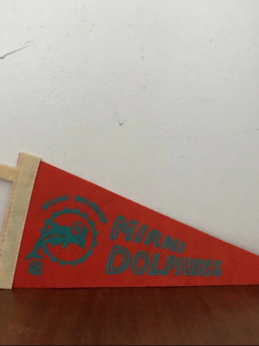 Vintage 1970's Miami Dolphins Mini 12" NFL Felt Orange Green Logo Pennant